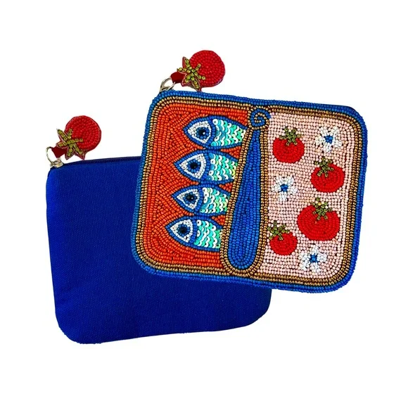 Sardine Coin Purse, Sardines in Tin Can, Beaded Bag, Tomato Fish Lily Posh - Picture 2 of 4